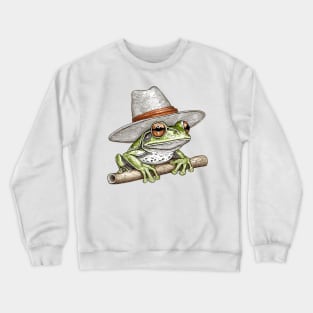 cute country grumpy frog wearing a hat Crewneck Sweatshirt